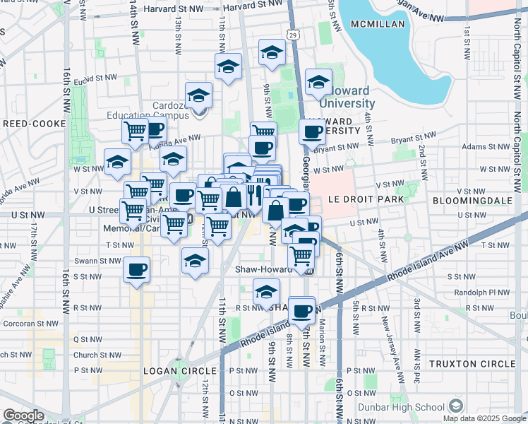 map of restaurants, bars, coffee shops, grocery stores, and more near 101 Independence Avenue Southeast in Washington
