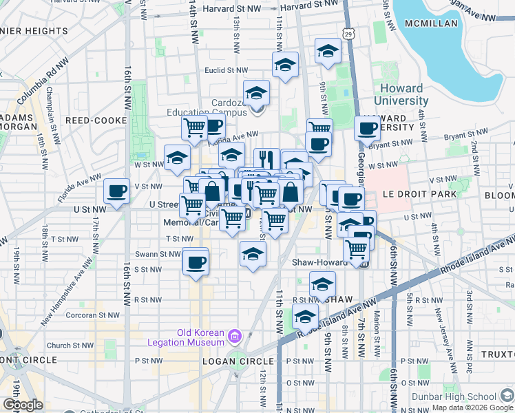 map of restaurants, bars, coffee shops, grocery stores, and more near 101 Independence Avenue Southeast in Washington