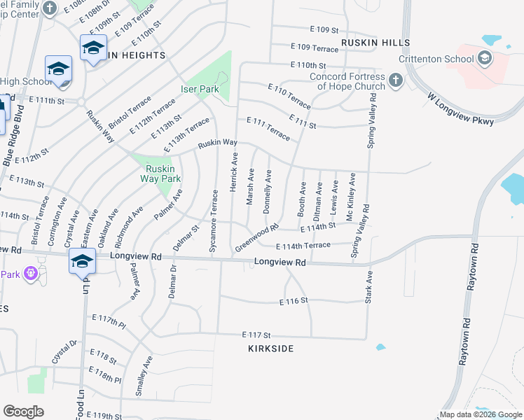 map of restaurants, bars, coffee shops, grocery stores, and more near 11311 Donnelly Avenue in Kansas City