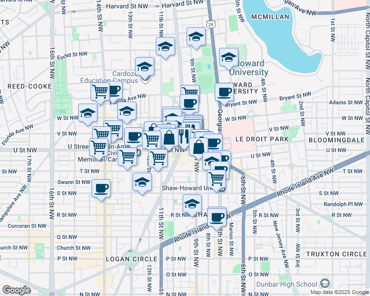 map of restaurants, bars, coffee shops, grocery stores, and more near 101 Independence Avenue Southeast in Washington