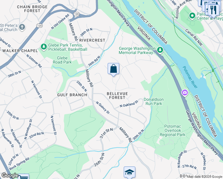 map of restaurants, bars, coffee shops, grocery stores, and more near 3207 North Piedmont Street in Arlington