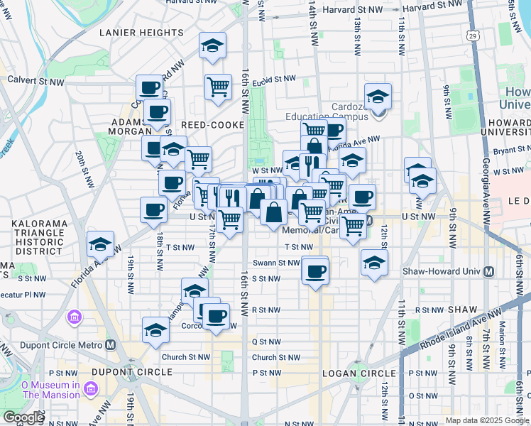 map of restaurants, bars, coffee shops, grocery stores, and more near 101 Independence Avenue Southeast in Washington