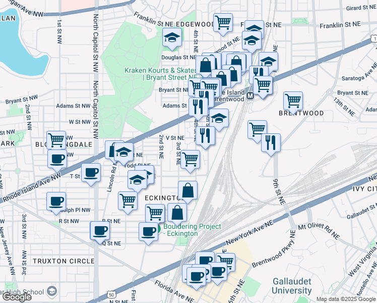 map of restaurants, bars, coffee shops, grocery stores, and more near 101 Independence Avenue Southeast in Washington