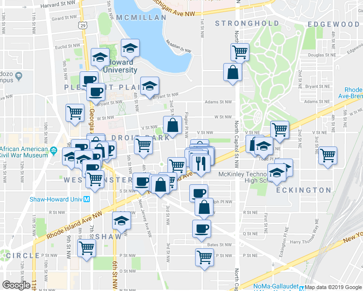 map of restaurants, bars, coffee shops, grocery stores, and more near 101 Independence Avenue Southeast in Washington