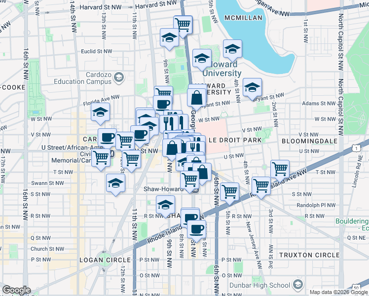map of restaurants, bars, coffee shops, grocery stores, and more near 101 Independence Avenue Southeast in Washington