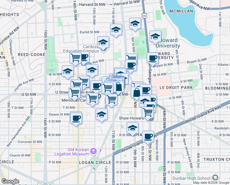 map of restaurants, bars, coffee shops, grocery stores, and more near 101 Independence Avenue Southeast in Washington