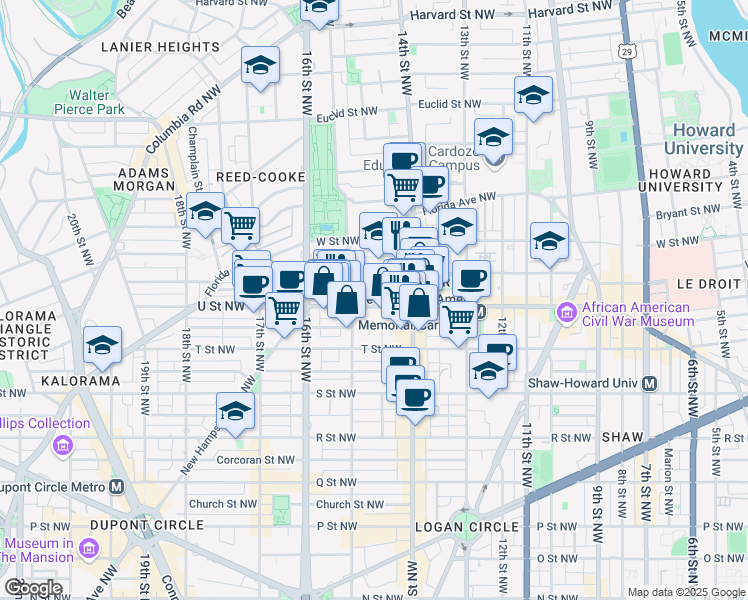 map of restaurants, bars, coffee shops, grocery stores, and more near 101 Independence Avenue Southeast in Washington