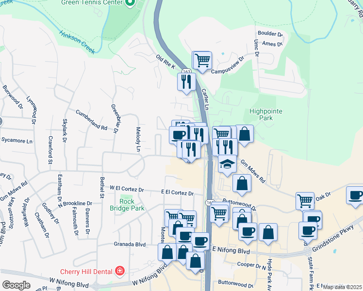 map of restaurants, bars, coffee shops, grocery stores, and more near 3105 Green Meadows Way in Columbia