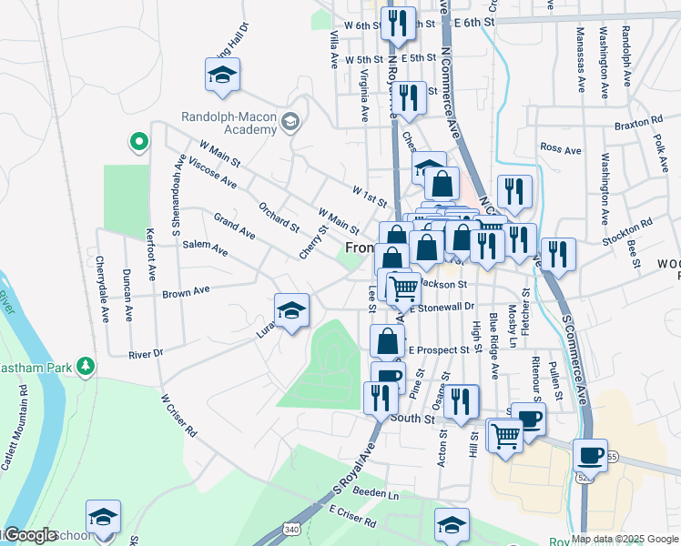 map of restaurants, bars, coffee shops, grocery stores, and more near 105 Luray Avenue in Front Royal