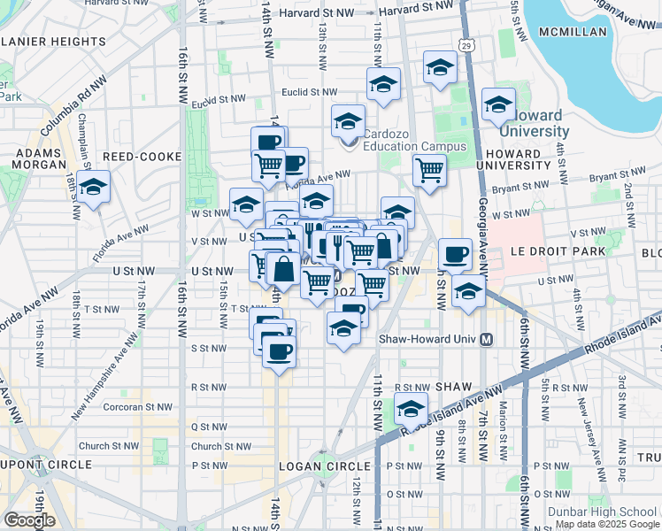 map of restaurants, bars, coffee shops, grocery stores, and more near 101 Independence Avenue Southeast in Washington