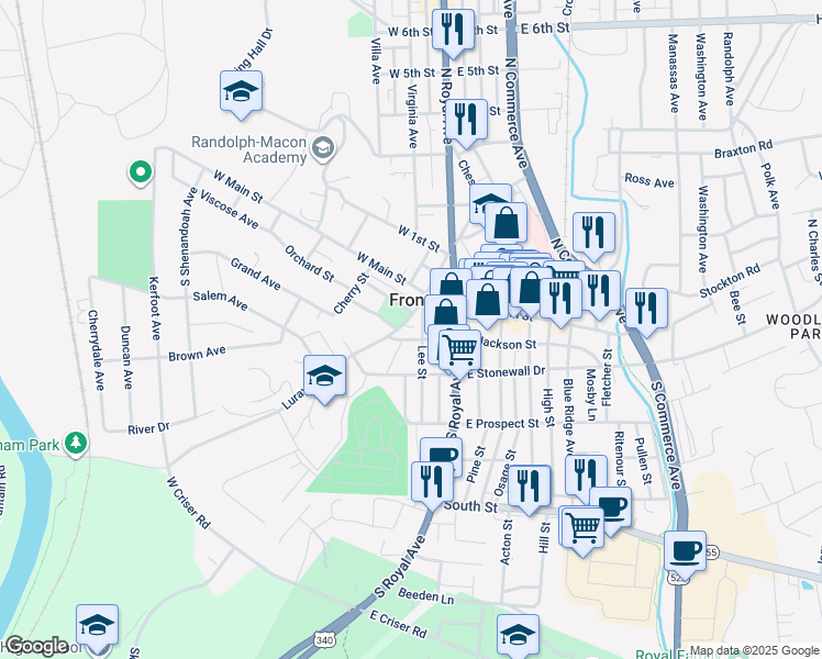 map of restaurants, bars, coffee shops, grocery stores, and more near 29 Lee Street in Front Royal