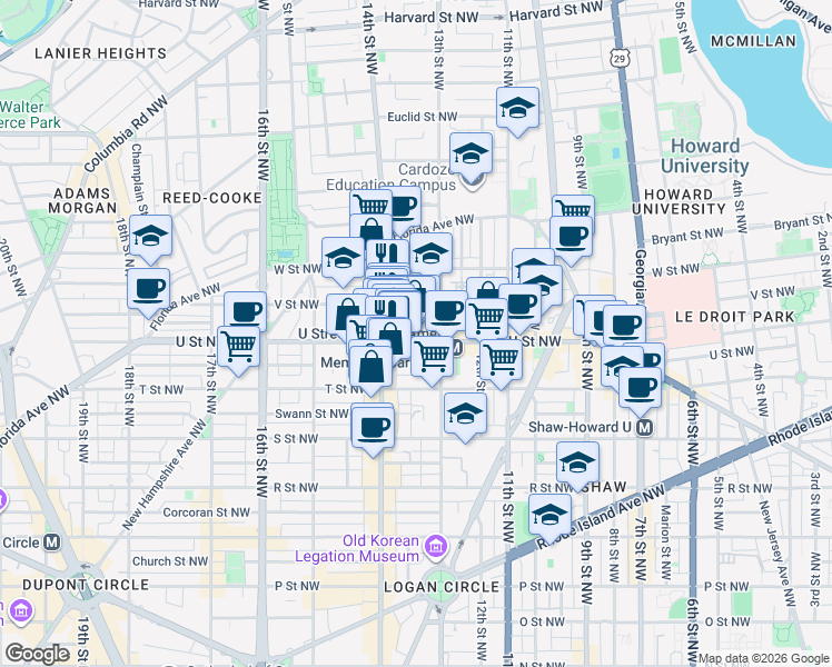 map of restaurants, bars, coffee shops, grocery stores, and more near 101 Independence Avenue Southeast in Washington