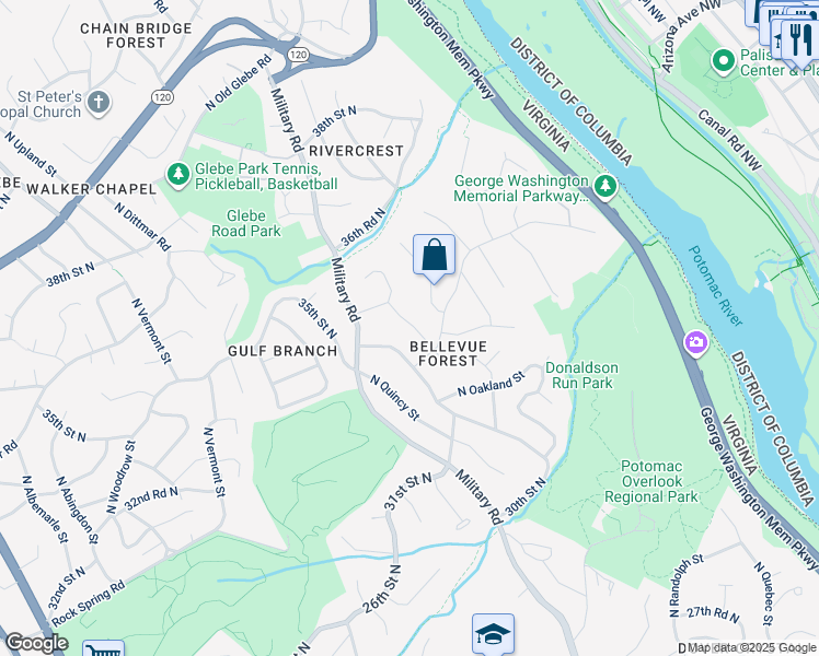 map of restaurants, bars, coffee shops, grocery stores, and more near 3400 North Piedmont Street in Arlington