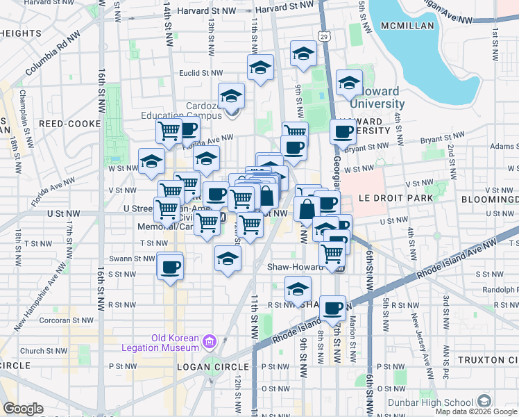 map of restaurants, bars, coffee shops, grocery stores, and more near 101 Independence Avenue Southeast in Washington