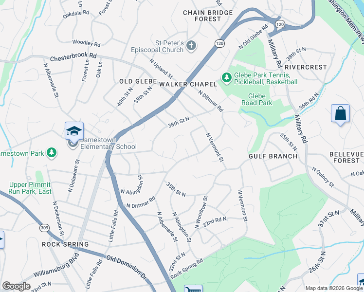 map of restaurants, bars, coffee shops, grocery stores, and more near 3722 North Wakefield Street in Arlington