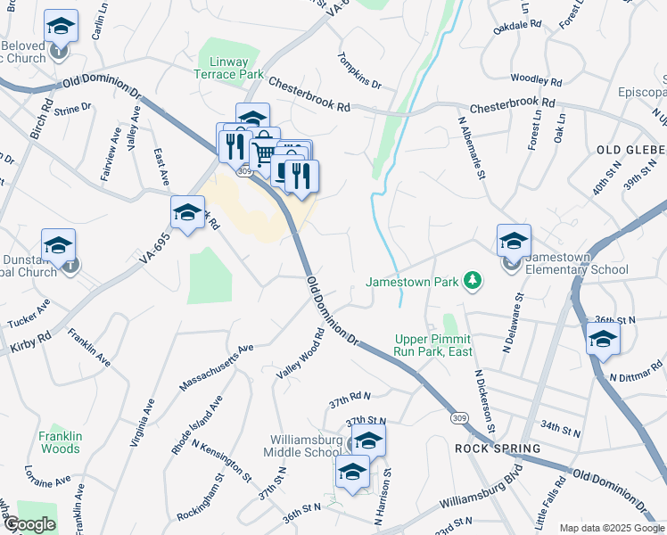map of restaurants, bars, coffee shops, grocery stores, and more near 1799 Cloverlawn Court in McLean