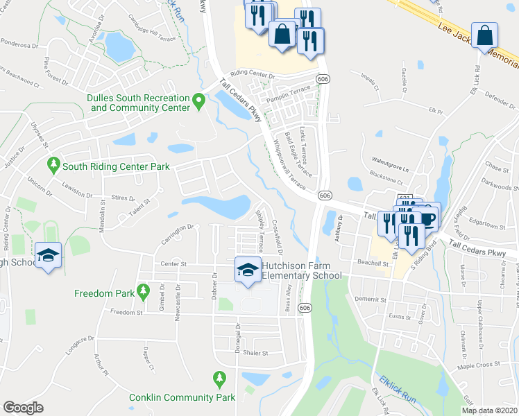 map of restaurants, bars, coffee shops, grocery stores, and more near 25306 Shipley Terrace in Chantilly