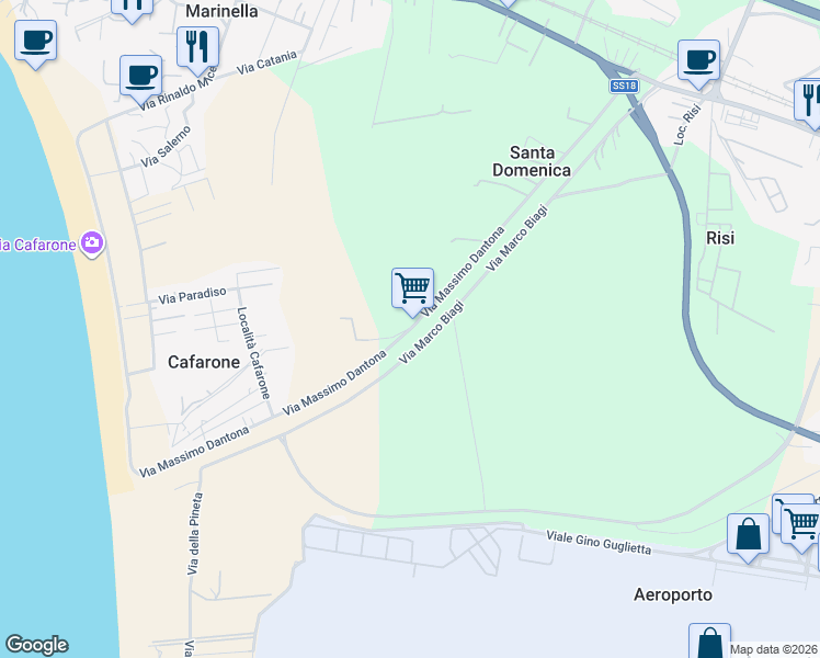map of restaurants, bars, coffee shops, grocery stores, and more near 68 Via Massimo Dantona in Provincia di Catanzaro