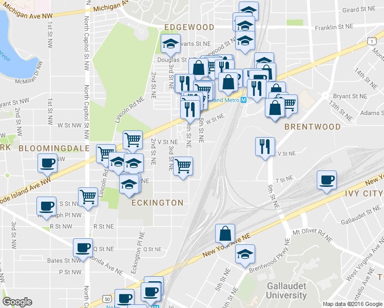 map of restaurants, bars, coffee shops, grocery stores, and more near 101 Independence Avenue Southeast in Washington