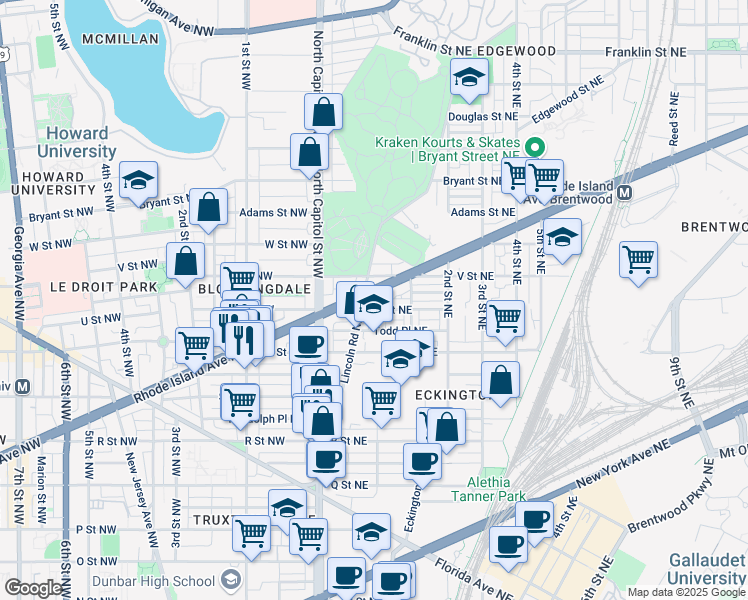 map of restaurants, bars, coffee shops, grocery stores, and more near 101 Independence Avenue Southeast in Washington