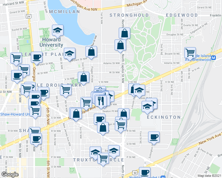 map of restaurants, bars, coffee shops, grocery stores, and more near 101 Independence Avenue Southeast in Washington