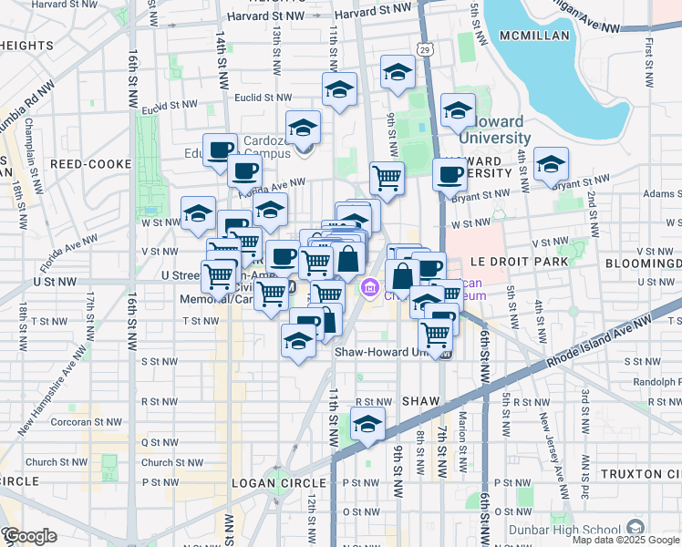 map of restaurants, bars, coffee shops, grocery stores, and more near 101 Independence Avenue Southeast in Washington