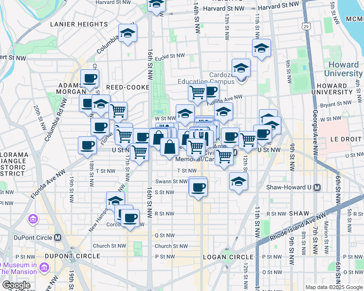 map of restaurants, bars, coffee shops, grocery stores, and more near 101 Independence Avenue Southeast in Washington