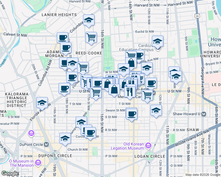 map of restaurants, bars, coffee shops, grocery stores, and more near 101 Independence Avenue Southeast in Washington