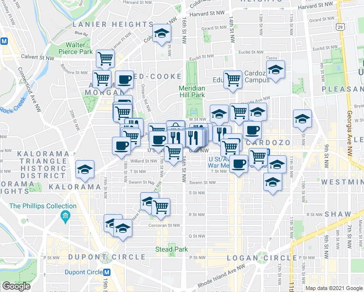 map of restaurants, bars, coffee shops, grocery stores, and more near 101 Independence Avenue Southeast in Washington
