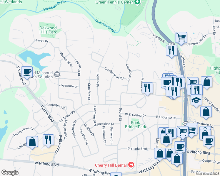 map of restaurants, bars, coffee shops, grocery stores, and more near 6160 Trailridge Drive in Columbia