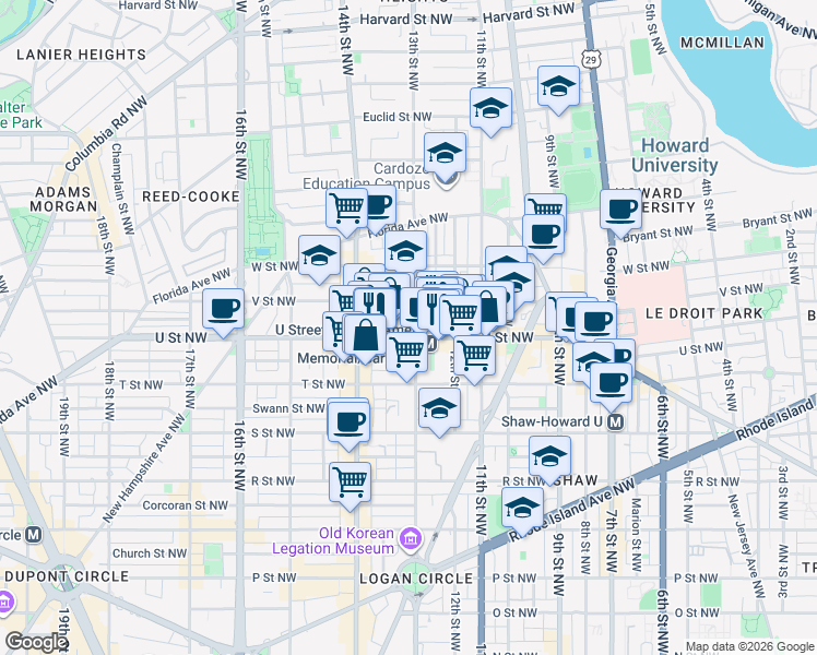 map of restaurants, bars, coffee shops, grocery stores, and more near 101 Independence Avenue Southeast in Washington