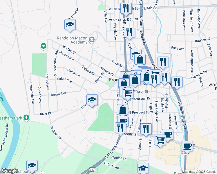 map of restaurants, bars, coffee shops, grocery stores, and more near 105 Luray Avenue in Front Royal