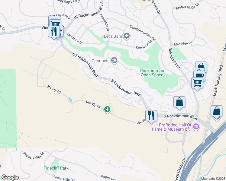map of restaurants, bars, coffee shops, grocery stores, and more near 5965 Nora Point in Colorado Springs
