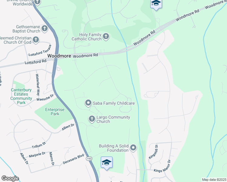 map of restaurants, bars, coffee shops, grocery stores, and more near 2102 Woodvale Lane in Bowie