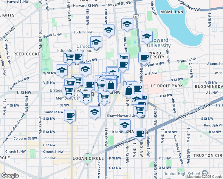 map of restaurants, bars, coffee shops, grocery stores, and more near 101 Independence Avenue Southeast in Washington