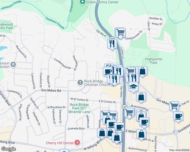 map of restaurants, bars, coffee shops, grocery stores, and more near 5 East Green Meadows Road in Columbia