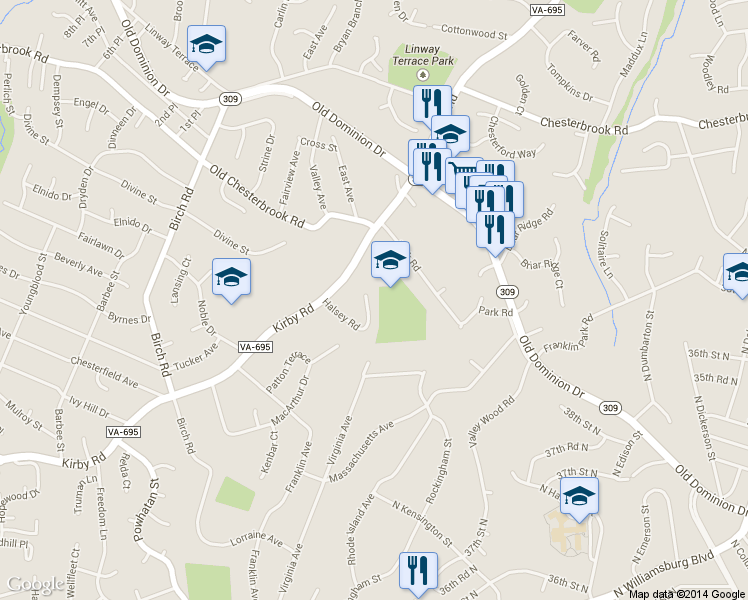 map of restaurants, bars, coffee shops, grocery stores, and more near 1811 MacArthur Drive in McLean