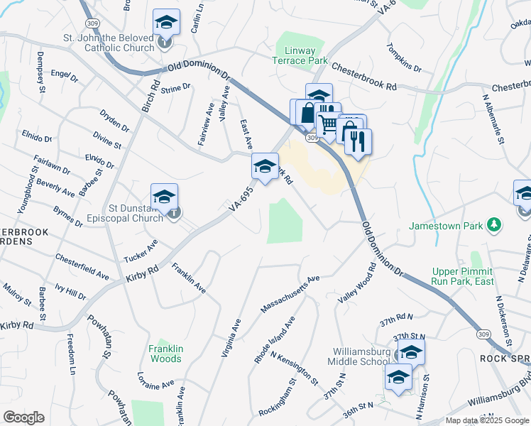 map of restaurants, bars, coffee shops, grocery stores, and more near 1811 MacArthur Drive in McLean