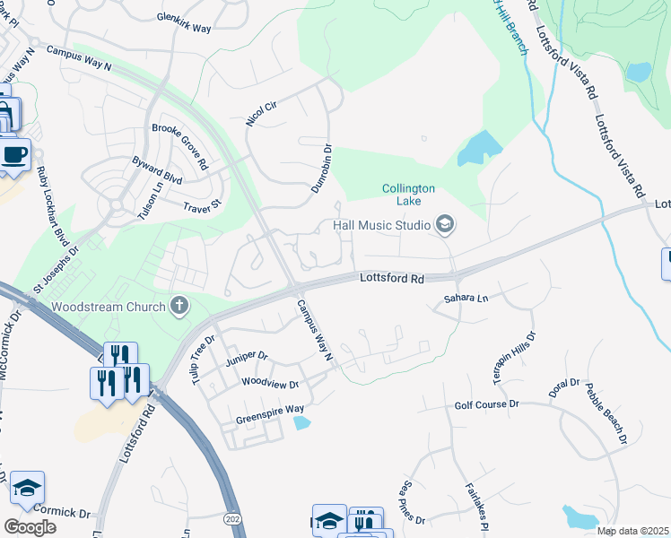 map of restaurants, bars, coffee shops, grocery stores, and more near 2145 Vittoria Court in Bowie