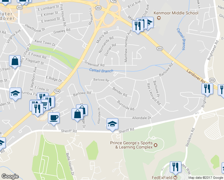 map of restaurants, bars, coffee shops, grocery stores, and more near 7709 Bender Rd in Hyattsville