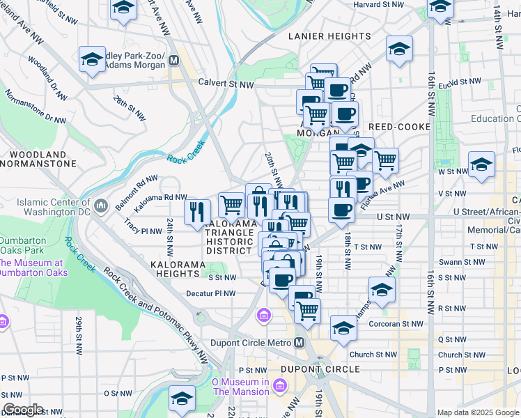 map of restaurants, bars, coffee shops, grocery stores, and more near 2029 Connecticut Avenue Northwest in Washington