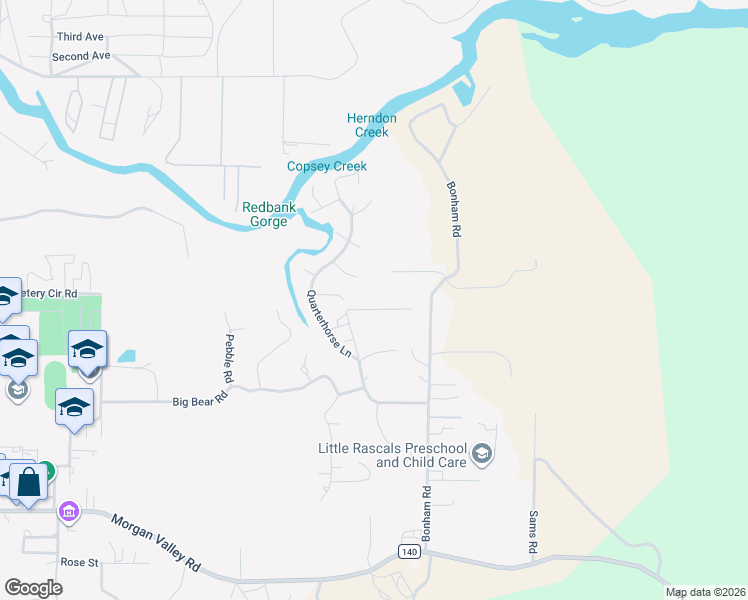 map of restaurants, bars, coffee shops, grocery stores, and more near 17124 Mustang Court in Lower Lake