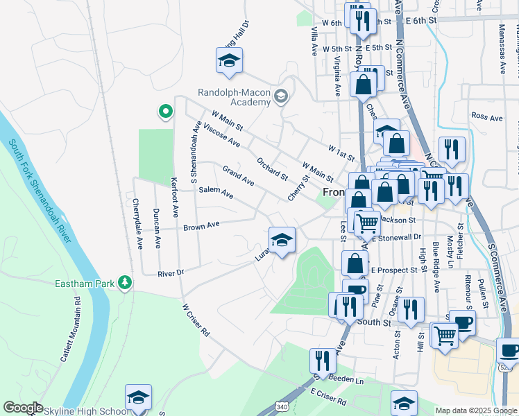 map of restaurants, bars, coffee shops, grocery stores, and more near 213 Salem Avenue in Front Royal