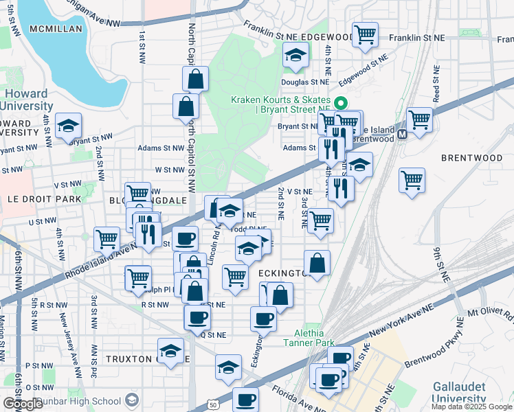 map of restaurants, bars, coffee shops, grocery stores, and more near 101 Independence Avenue Southeast in Washington