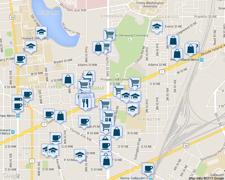 map of restaurants, bars, coffee shops, grocery stores, and more near 101 Independence Avenue Southeast in Washington