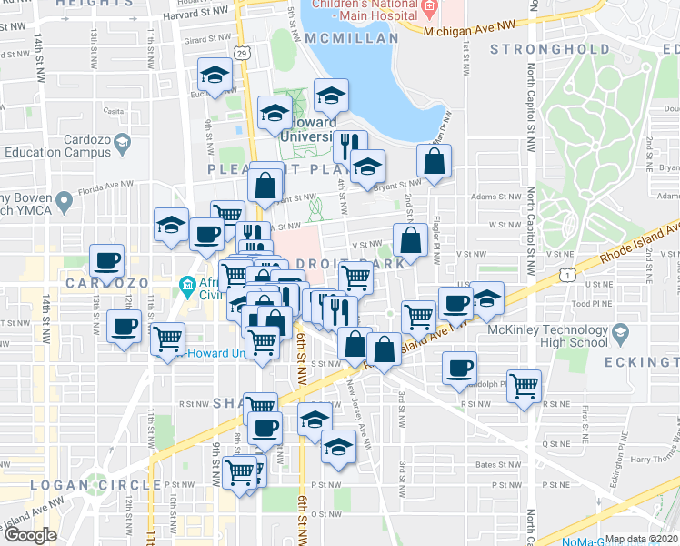 map of restaurants, bars, coffee shops, grocery stores, and more near 101 Independence Avenue Southeast in Washington