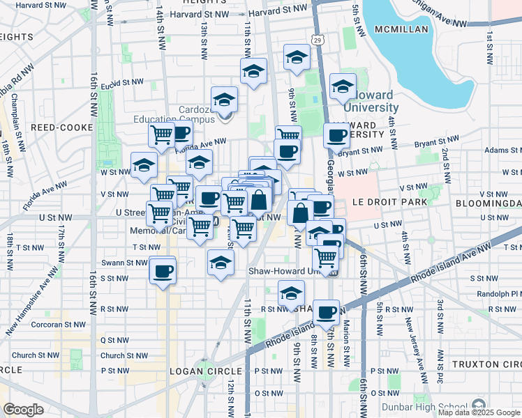 map of restaurants, bars, coffee shops, grocery stores, and more near 101 Independence Avenue Southeast in Washington