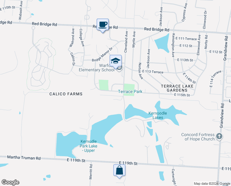map of restaurants, bars, coffee shops, grocery stores, and more near 3701 East 114 Terrace in Kansas City
