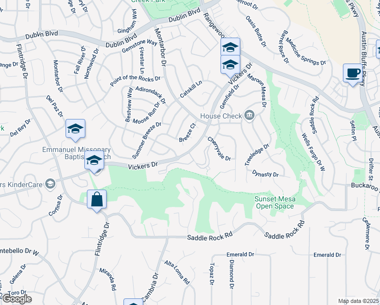 map of restaurants, bars, coffee shops, grocery stores, and more near 4023 Vickers Dr in Colorado Springs