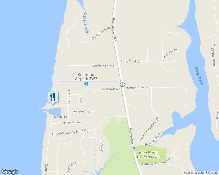 map of restaurants, bars, coffee shops, grocery stores, and more near 120 Kentmorr Road in Stevensville